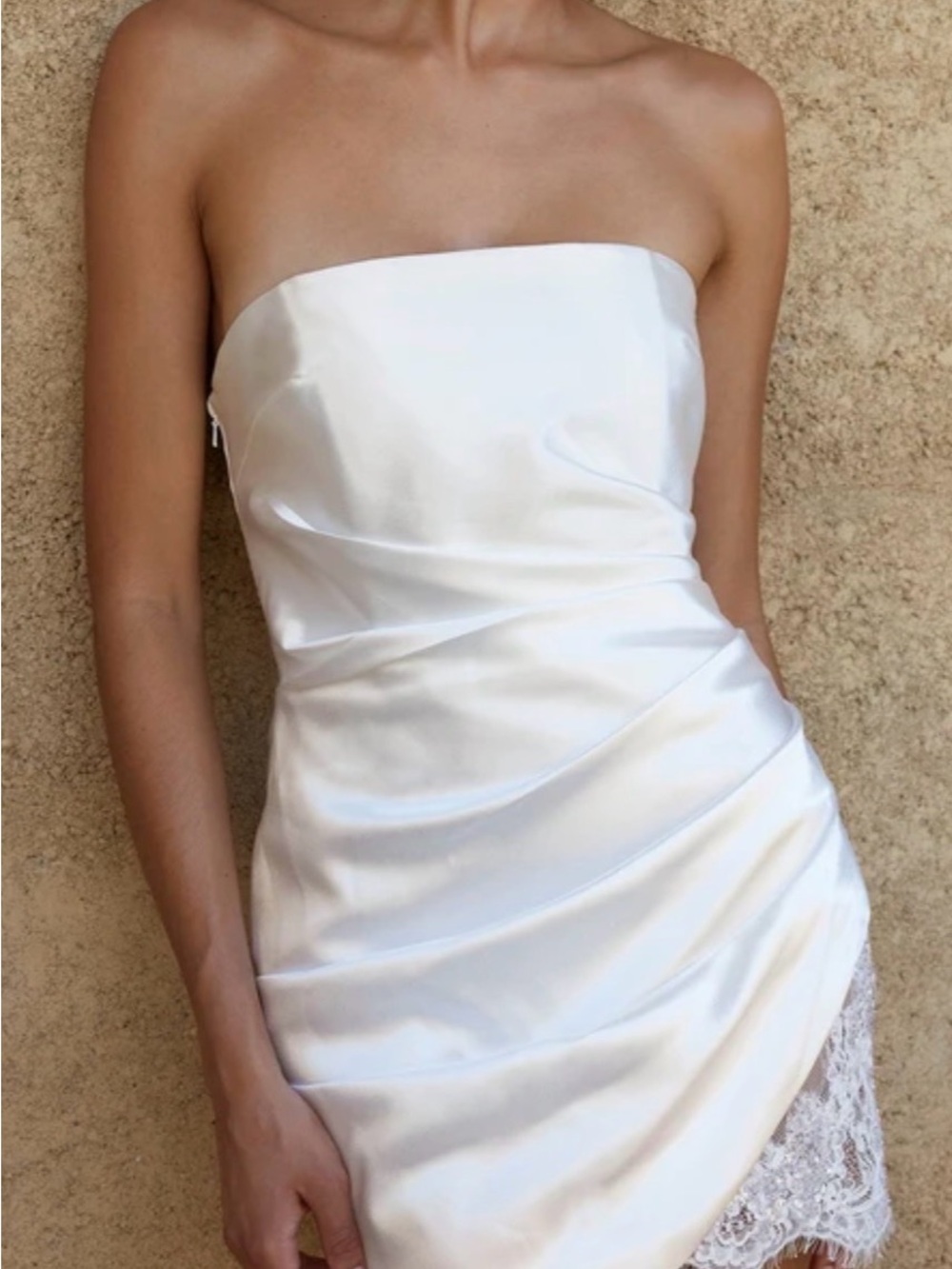 Grace Loves Lace Strapless White Satin Mini Wedding Dress